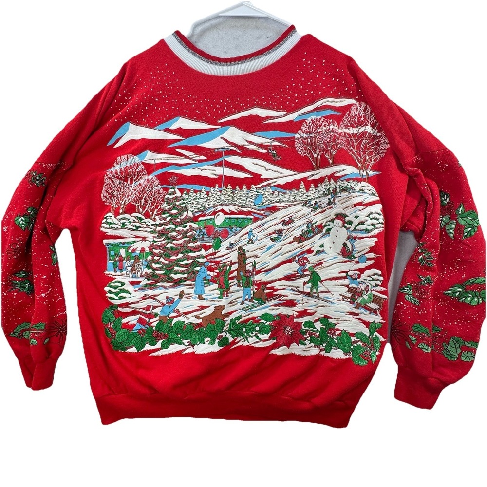 Vintage 90's Nutcracker Puffy Paint Sweater Women's Plus 22W Skiing Retro